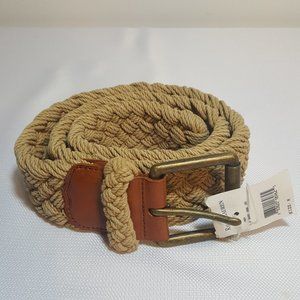 Ralph Lauren Braided Woven Belt Size Medium 40 inches NWT Tan Brass 2 inch Width